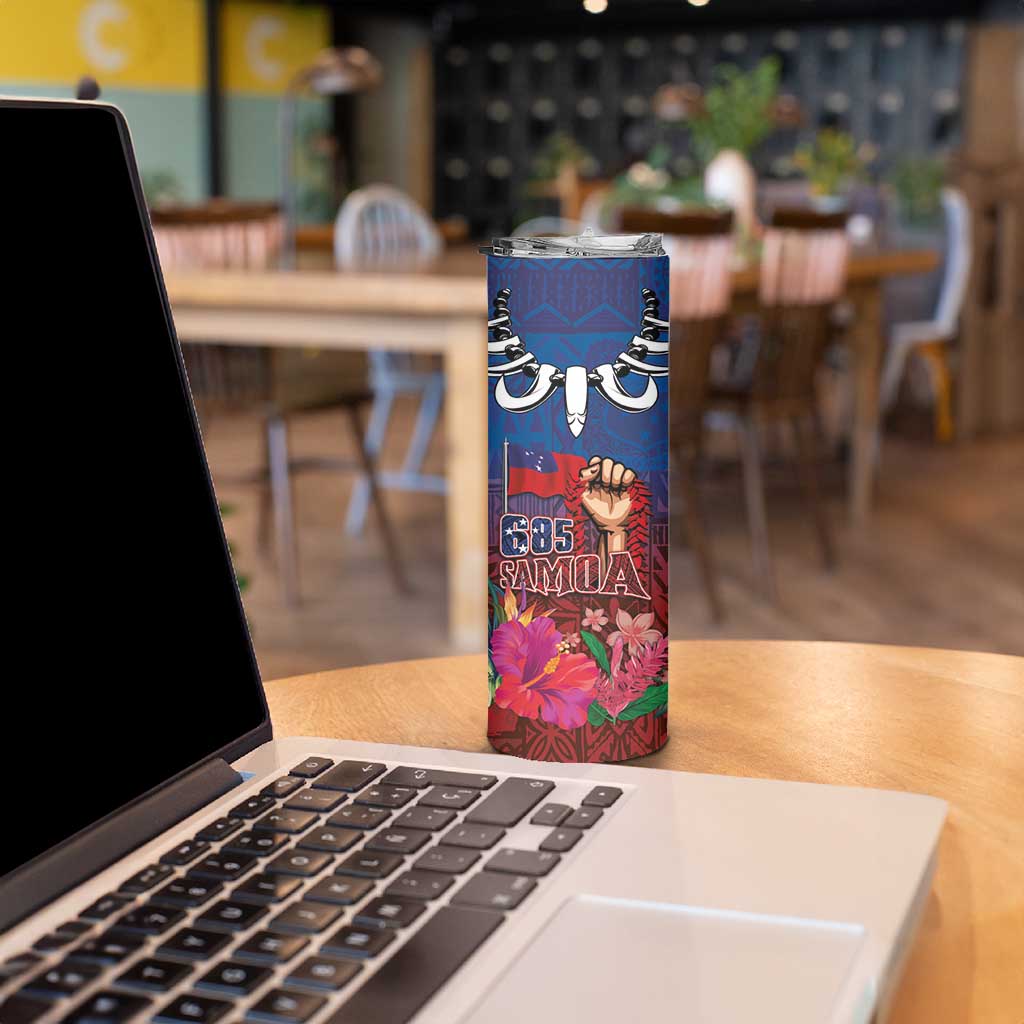 Proud of Samoa 685 Skinny Tumbler Ula Nifo and Hibiscus Tapa Tribal Pattern