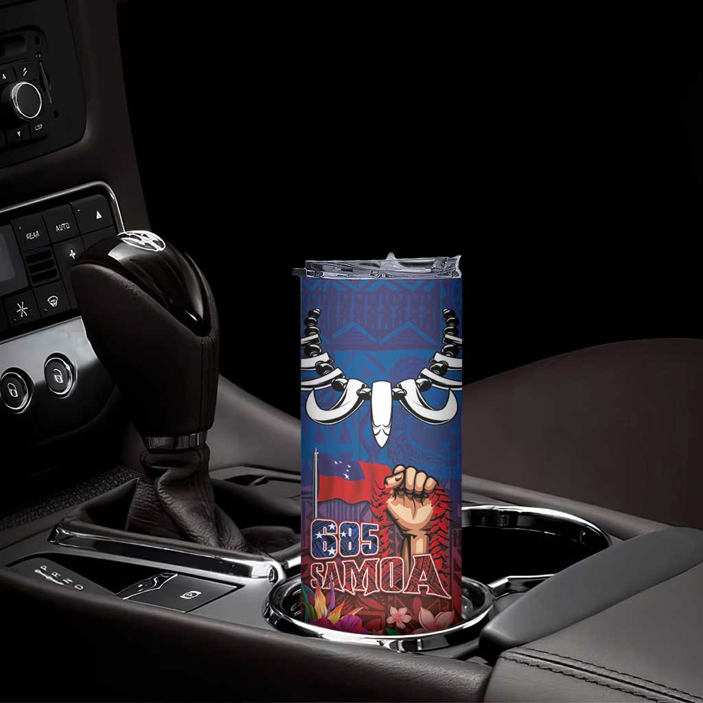 Proud of Samoa 685 Skinny Tumbler Ula Nifo and Hibiscus Tapa Tribal Pattern