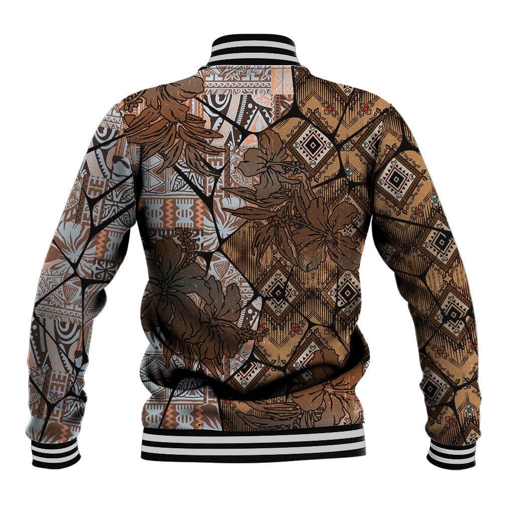 Fiji Masi Tapa Tribal Baseball Jacket Old Hibiscus Vintage Style LT03 - Polynesian Pride