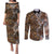 Fiji Masi Tapa Tribal Couples Matching Puletasi and Long Sleeve Button Shirt Old Hibiscus Vintage Style LT03 Brown - Polynesian Pride