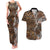 Fiji Masi Tapa Tribal Couples Matching Tank Maxi Dress and Hawaiian Shirt Old Hibiscus Vintage Style LT03 Brown - Polynesian Pride