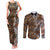 Fiji Masi Tapa Tribal Couples Matching Tank Maxi Dress and Long Sleeve Button Shirt Old Hibiscus Vintage Style LT03 Brown - Polynesian Pride