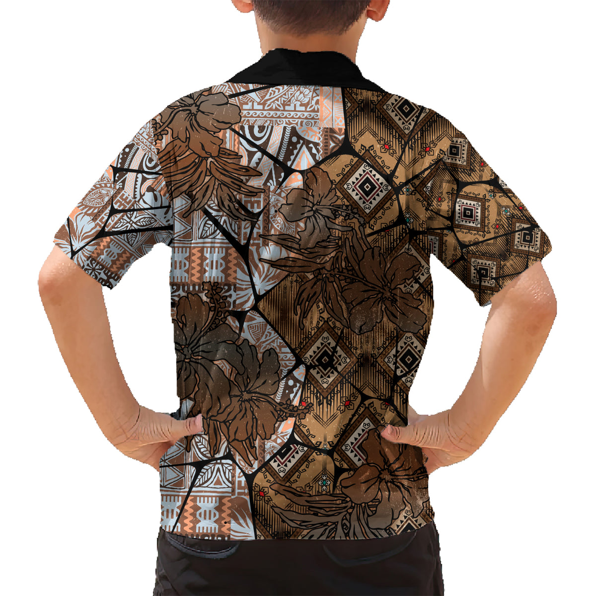 Fiji Masi Tapa Tribal Kid Hawaiian Shirt Old Hibiscus Vintage Style LT03 - Polynesian Pride