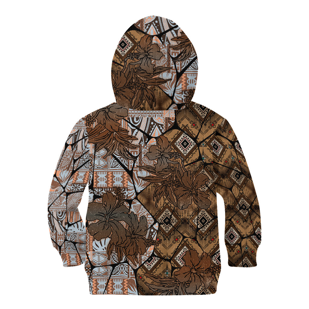 Fiji Masi Tapa Tribal Kid Hoodie Old Hibiscus Vintage Style LT03 - Polynesian Pride