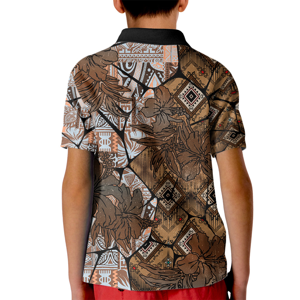 Fiji Masi Tapa Tribal Kid Polo Shirt Old Hibiscus Vintage Style LT03 - Polynesian Pride