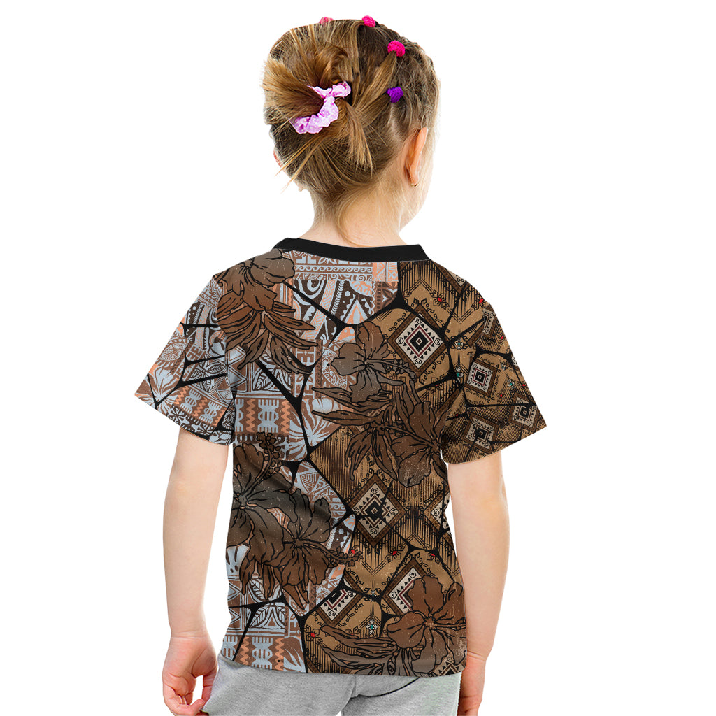 Fiji Masi Tapa Tribal Kid T Shirt Old Hibiscus Vintage Style LT03 - Polynesian Pride