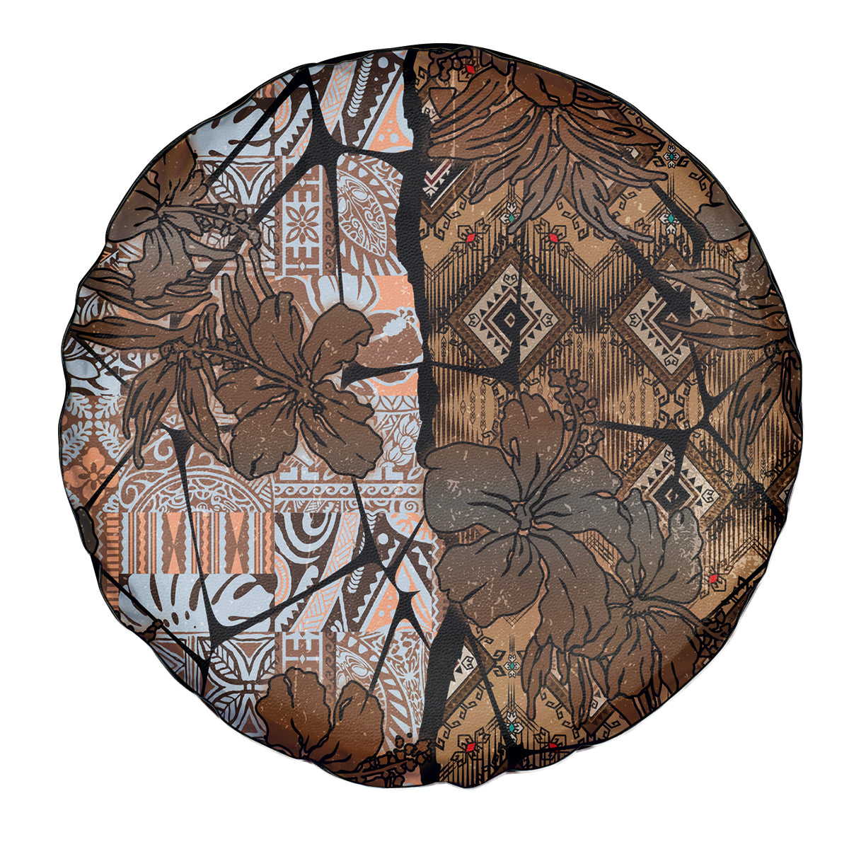 Fiji Masi Tapa Tribal Spare Tire Cover Old Hibiscus Vintage Style LT03 - Polynesian Pride