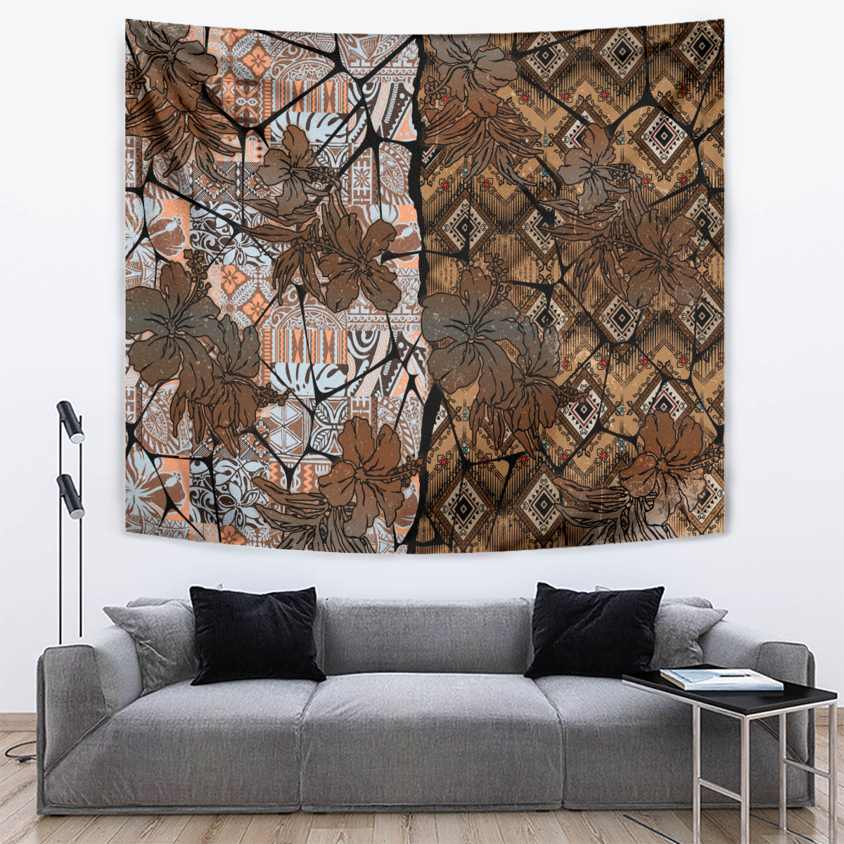 Fiji Masi Tapa Tribal Tapestry Old Hibiscus Vintage Style LT03 - Polynesian Pride