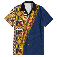 Samoan Siapo Family Matching Off Shoulder Maxi Dress and Hawaiian Shirt Tatau Pattern Half Style LT03 Dad's Shirt - Short Sleeve Yellow - Polynesian Pride
