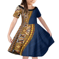 Samoan Siapo Family Matching Tank Maxi Dress and Hawaiian Shirt Tatau Pattern Half Style LT03 Daughter's Dress Yellow - Polynesian Pride