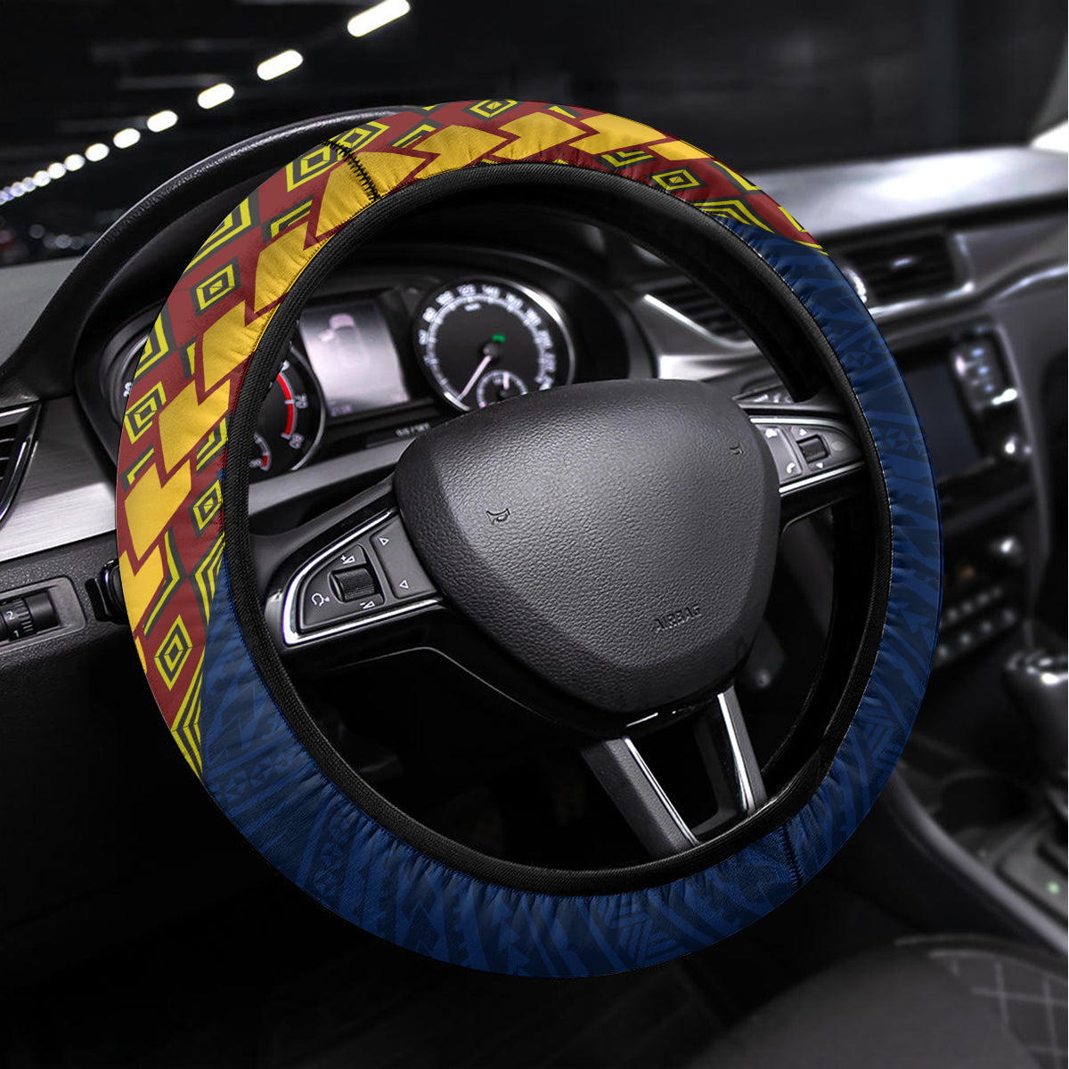 Samoan Siapo Steering Wheel Cover Tatau Pattern Half Style LT03 Universal Fit Yellow - Polynesian Pride