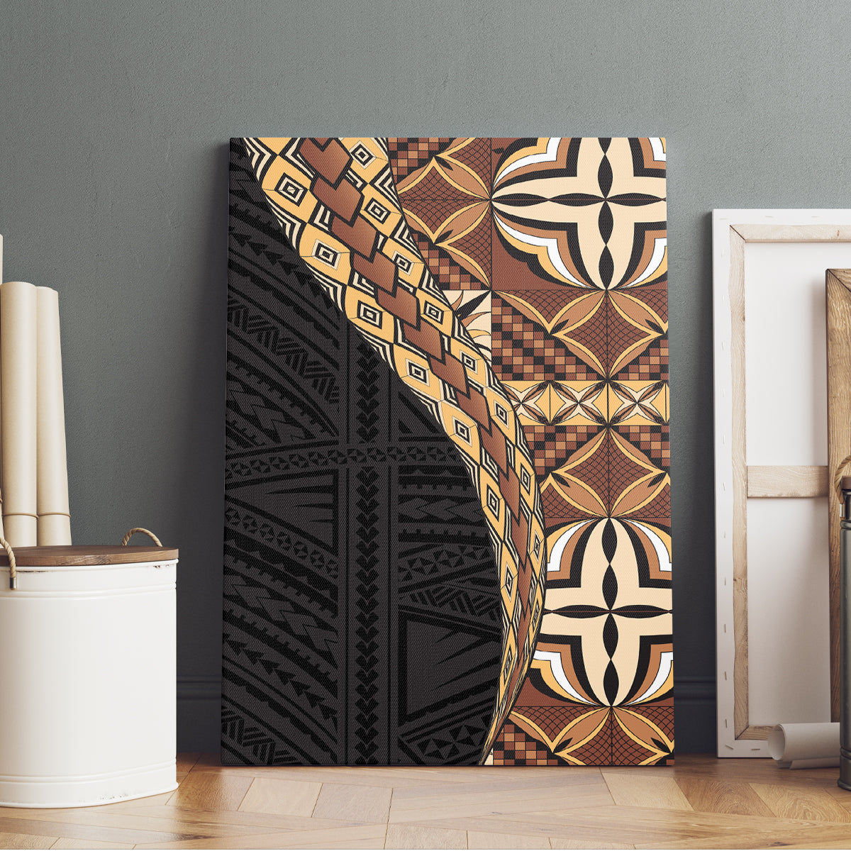 Samoan Siapo Canvas Wall Art Tatau Pattern Half Style Retro Mode LT03
