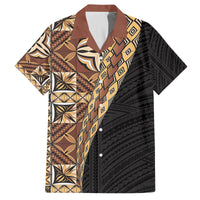 Samoan Siapo Family Matching Off Shoulder Maxi Dress and Hawaiian Shirt Tatau Pattern Half Style Retro Mode LT03 Dad's Shirt - Short Sleeve Brown - Polynesian Pride