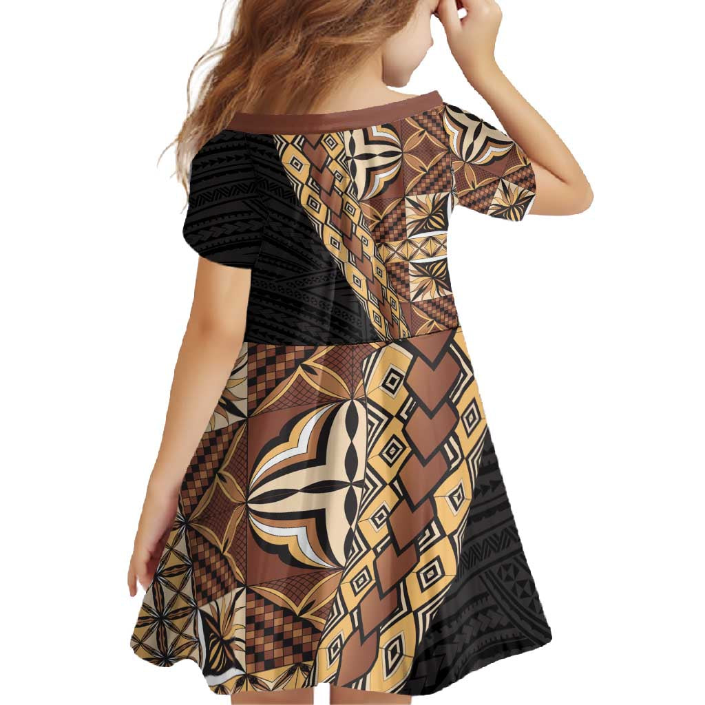 Samoan Siapo Family Matching Short Sleeve Bodycon Dress and Hawaiian Shirt Tatau Pattern Half Style Retro Mode LT03