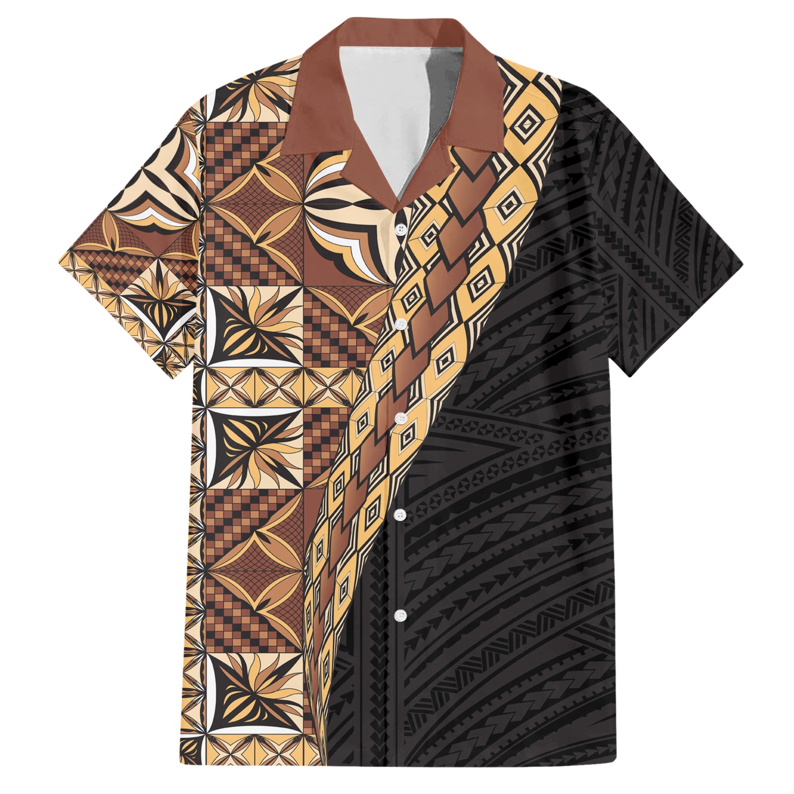 Samoan Siapo Hawaiian Shirt Tatau Pattern Half Style Retro Mode LT03 Brown - Polynesian Pride