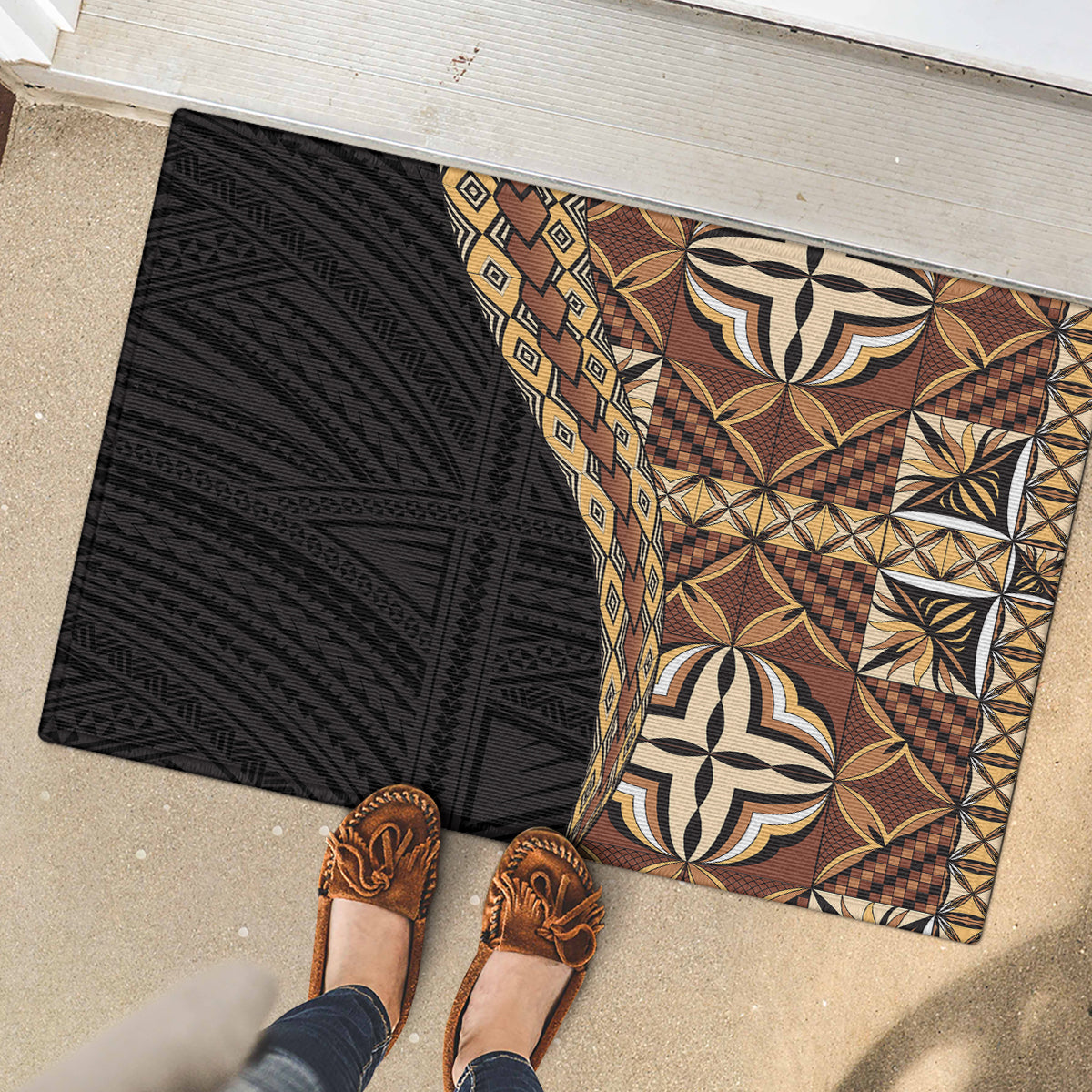 Samoan Siapo Rubber Doormat Tatau Pattern Half Style Retro Mode LT03 - Polynesian Pride