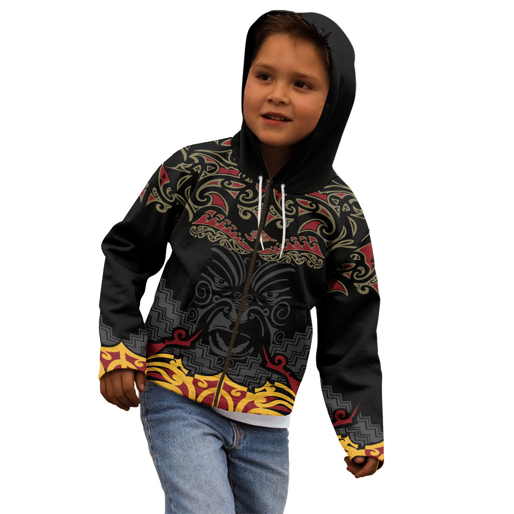 Custom New Zealand Rugby Kid Hoodie Black Fern Maori Tribal Pattern LT03 - Polynesian Pride