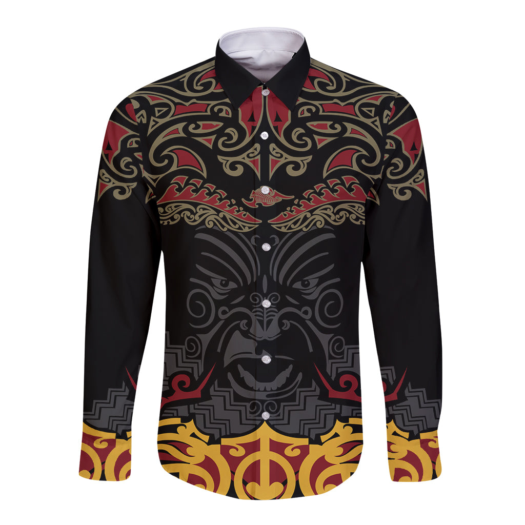 Custom New Zealand Rugby Long Sleeve Button Shirt Black Fern Maori Tribal Pattern LT03 Unisex Black - Polynesian Pride