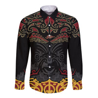 Custom New Zealand Rugby Long Sleeve Button Shirt Black Fern Maori Tribal Pattern LT03 Unisex Black - Polynesian Pride