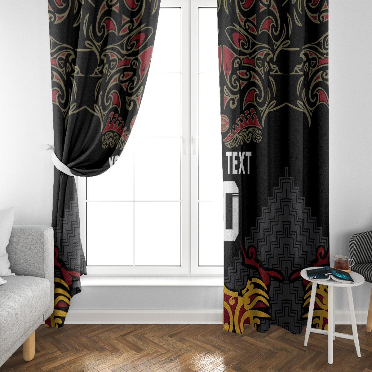 Custom New Zealand Rugby Window Curtain Black Fern Maori Tribal Pattern