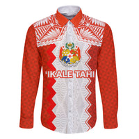 Custom Tonga Rugby Family Matching Long Sleeve Bodycon Dress and Hawaiian Shirt Ikale Tahi Ngatu Tribal Pattern LT03 Dad's Shirt - Long Sleeve Orange - Polynesian Pride