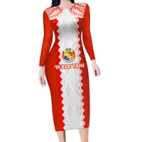 Custom Tonga Rugby Family Matching Long Sleeve Bodycon Dress and Hawaiian Shirt Ikale Tahi Ngatu Tribal Pattern LT03 Mom's Dress Orange - Polynesian Pride