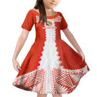 Custom Tonga Rugby Family Matching Mermaid Dress and Hawaiian Shirt Ikale Tahi Ngatu Tribal Pattern LT03 Daughter's Dress Orange - Polynesian Pride