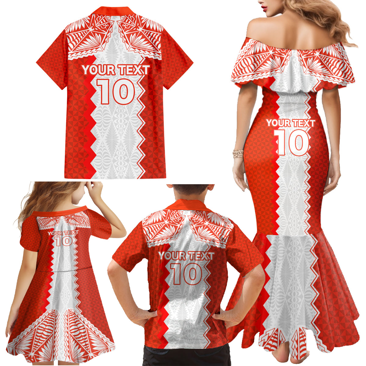 Custom Tonga Rugby Family Matching Mermaid Dress and Hawaiian Shirt Ikale Tahi Ngatu Tribal Pattern LT03 - Polynesian Pride