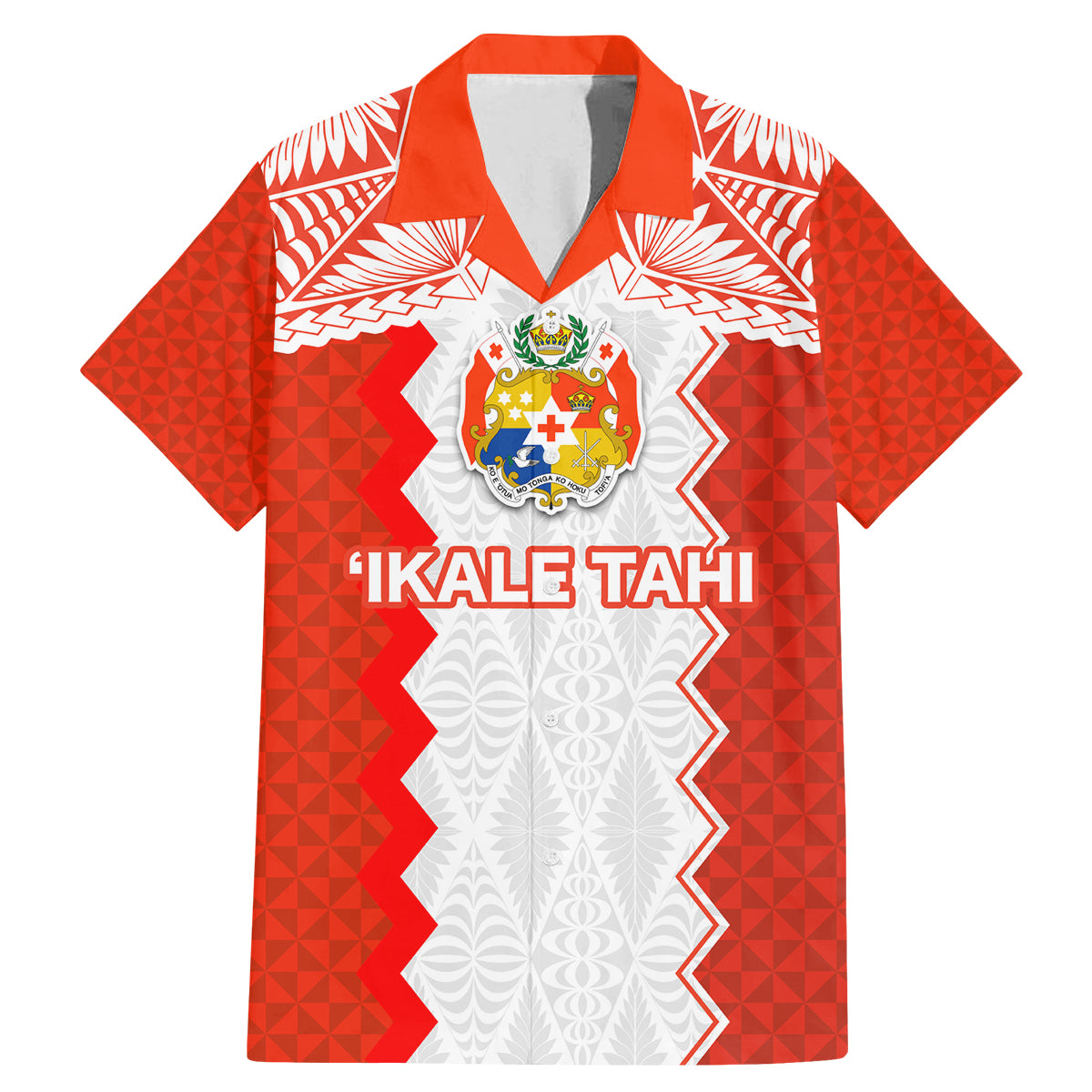 Custom Tonga Rugby Family Matching Mermaid Dress and Hawaiian Shirt Ikale Tahi Ngatu Tribal Pattern LT03 Dad's Shirt - Short Sleeve Orange - Polynesian Pride