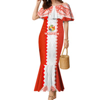 Custom Tonga Rugby Family Matching Mermaid Dress and Hawaiian Shirt Ikale Tahi Ngatu Tribal Pattern LT03 Mom's Dress Orange - Polynesian Pride