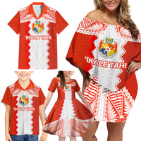 Custom Tonga Rugby Family Matching Off Shoulder Short Dress and Hawaiian Shirt Ikale Tahi Ngatu Tribal Pattern LT03