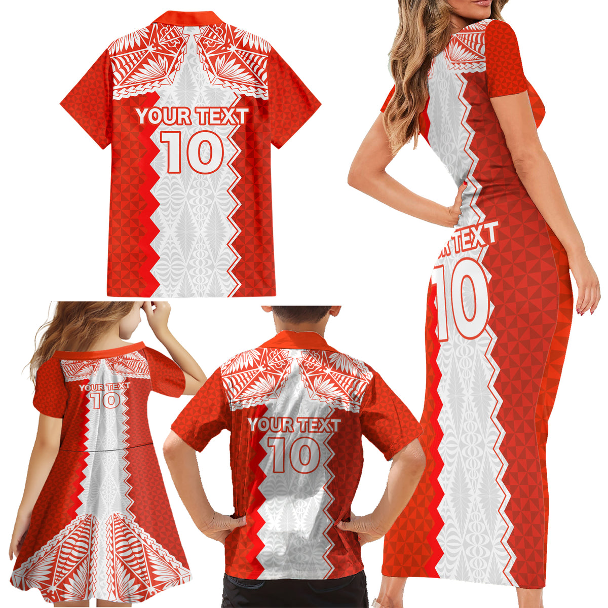 Custom Tonga Rugby Family Matching Short Sleeve Bodycon Dress and Hawaiian Shirt Ikale Tahi Ngatu Tribal Pattern LT03