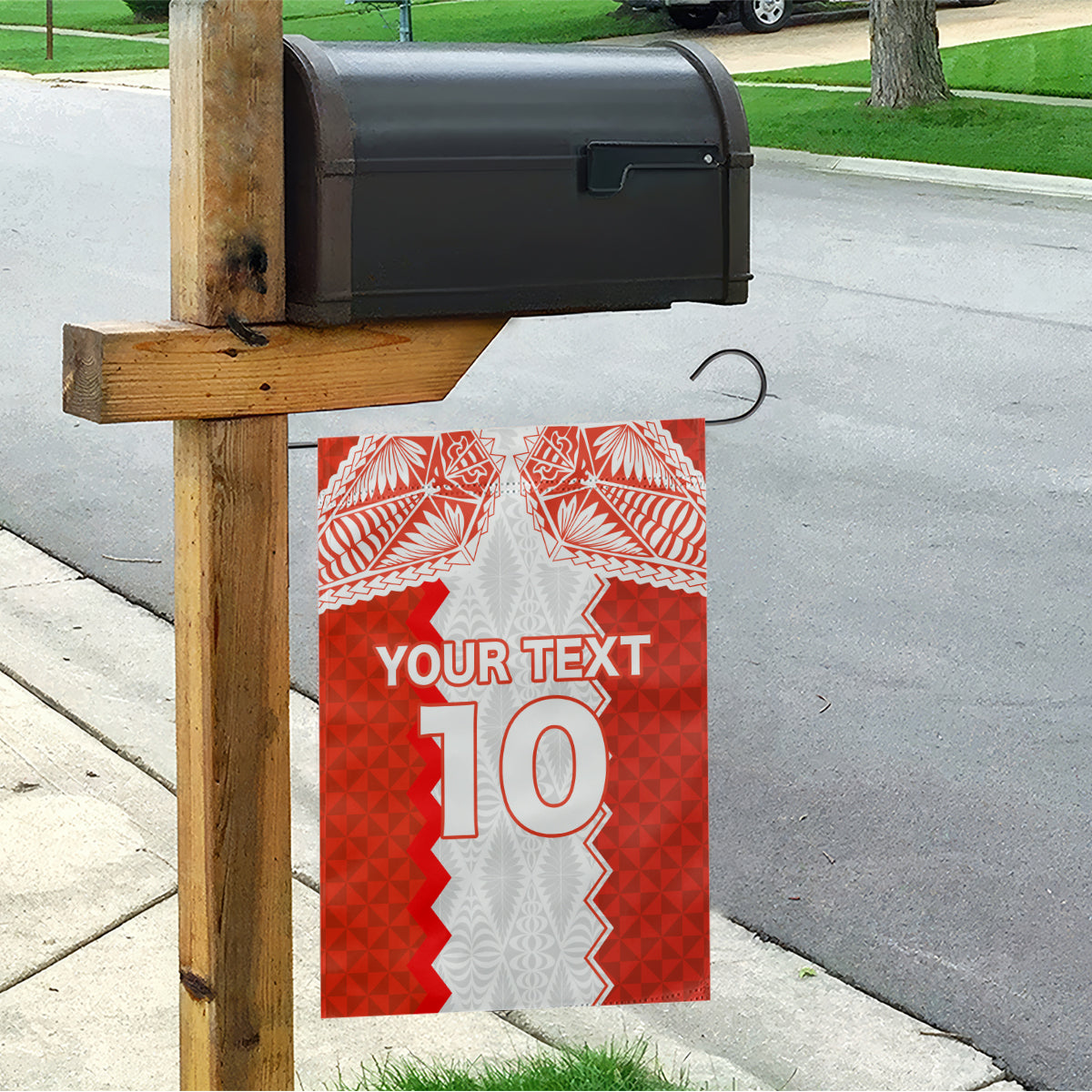 Custom Tonga Rugby Garden Flag Ikale Tahi Ngatu Tribal Pattern