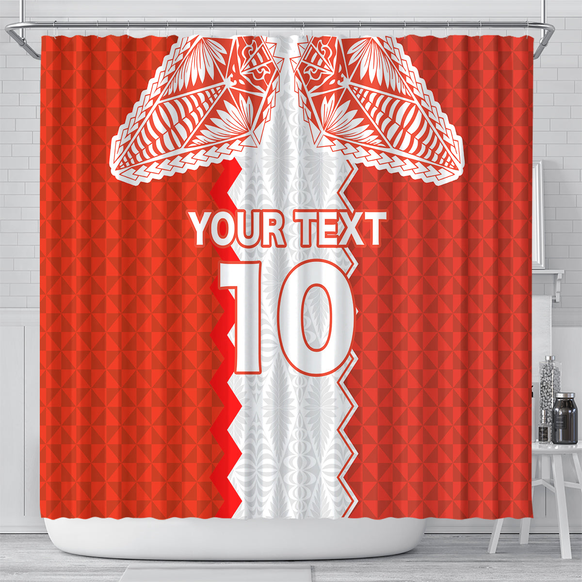 Custom Tonga Rugby Shower Curtain Ikale Tahi Ngatu Tribal Pattern