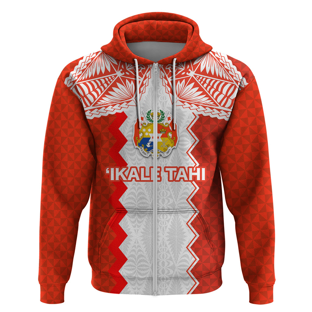 Custom Tonga Rugby Zip Hoodie Ikale Tahi Ngatu Tribal Pattern LT03