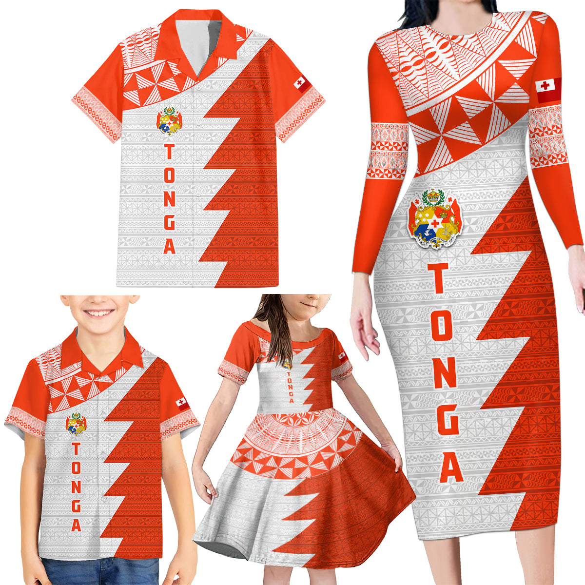 Custom Tonga Rugby Family Matching Long Sleeve Bodycon Dress and Hawaiian Shirt Ikale Tahi Ngatu Tribal Pattern Half Style LT03 - Polynesian Pride