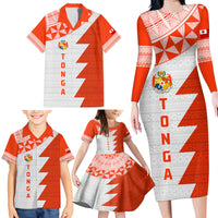 Custom Tonga Rugby Family Matching Long Sleeve Bodycon Dress and Hawaiian Shirt Ikale Tahi Ngatu Tribal Pattern Half Style LT03 - Polynesian Pride