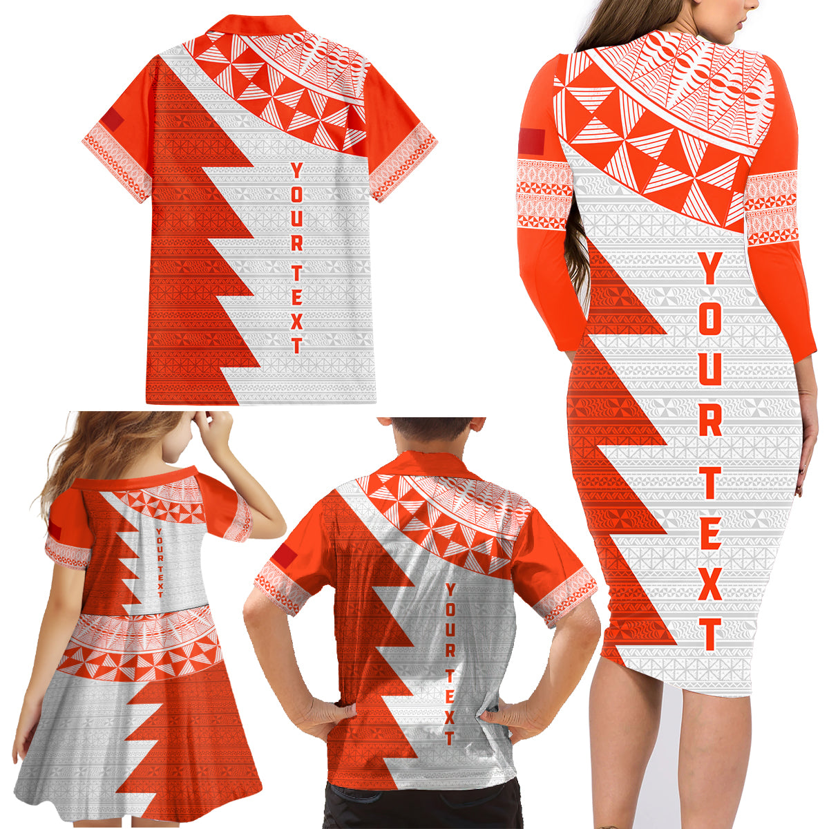 Custom Tonga Rugby Family Matching Long Sleeve Bodycon Dress and Hawaiian Shirt Ikale Tahi Ngatu Tribal Pattern Half Style LT03 - Polynesian Pride