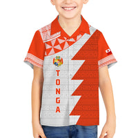 Custom Tonga Rugby Family Matching Long Sleeve Bodycon Dress and Hawaiian Shirt Ikale Tahi Ngatu Tribal Pattern Half Style LT03 Son's Shirt Orange - Polynesian Pride