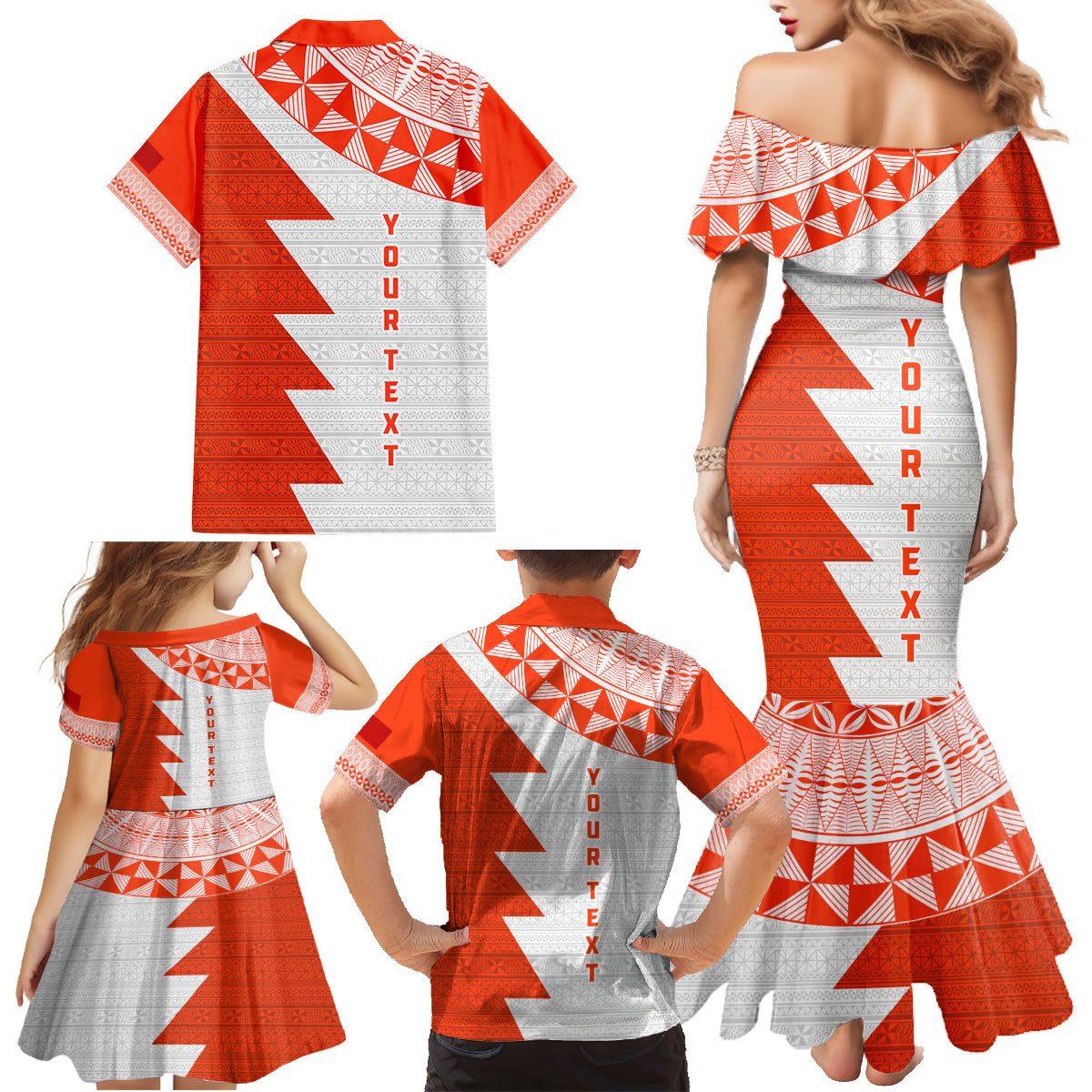 Custom Tonga Rugby Family Matching Mermaid Dress and Hawaiian Shirt Ikale Tahi Ngatu Tribal Pattern Half Style LT03 - Polynesian Pride