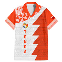 Custom Tonga Rugby Family Matching Mermaid Dress and Hawaiian Shirt Ikale Tahi Ngatu Tribal Pattern Half Style LT03 Dad's Shirt - Short Sleeve Orange - Polynesian Pride