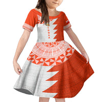 Custom Tonga Rugby Family Matching Short Sleeve Bodycon Dress and Hawaiian Shirt Ikale Tahi Ngatu Tribal Pattern Half Style LT03 Daughter's Dress Orange - Polynesian Pride