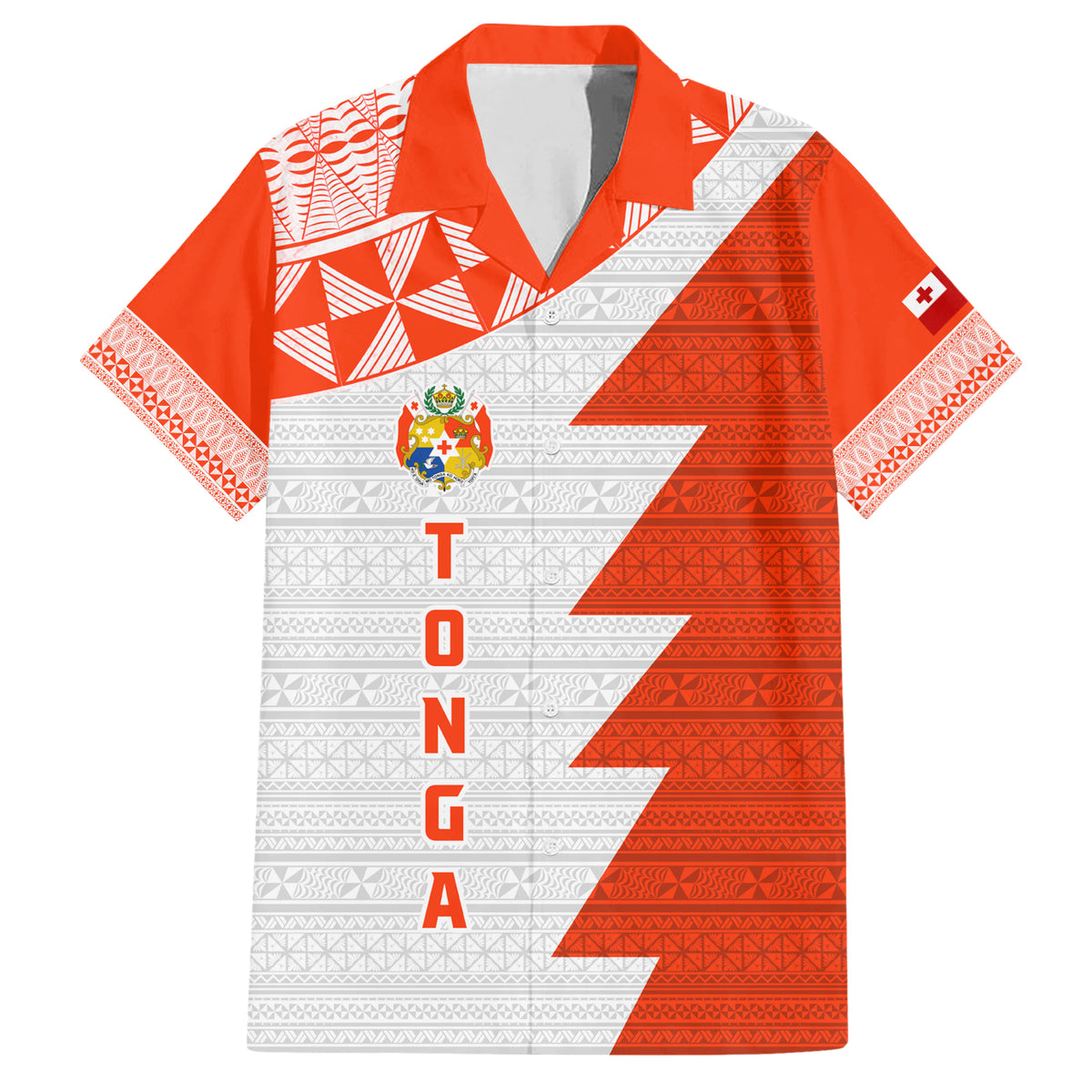 Custom Tonga Rugby Family Matching Short Sleeve Bodycon Dress and Hawaiian Shirt Ikale Tahi Ngatu Tribal Pattern Half Style LT03 Dad's Shirt - Short Sleeve Orange - Polynesian Pride