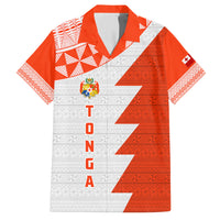Custom Tonga Rugby Family Matching Short Sleeve Bodycon Dress and Hawaiian Shirt Ikale Tahi Ngatu Tribal Pattern Half Style LT03 Dad's Shirt - Short Sleeve Orange - Polynesian Pride
