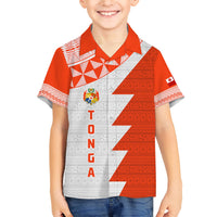 Custom Tonga Rugby Family Matching Short Sleeve Bodycon Dress and Hawaiian Shirt Ikale Tahi Ngatu Tribal Pattern Half Style LT03 Son's Shirt Orange - Polynesian Pride