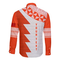 Custom Tonga Rugby Long Sleeve Button Shirt Ikale Tahi Ngatu Tribal Pattern Half Style LT03