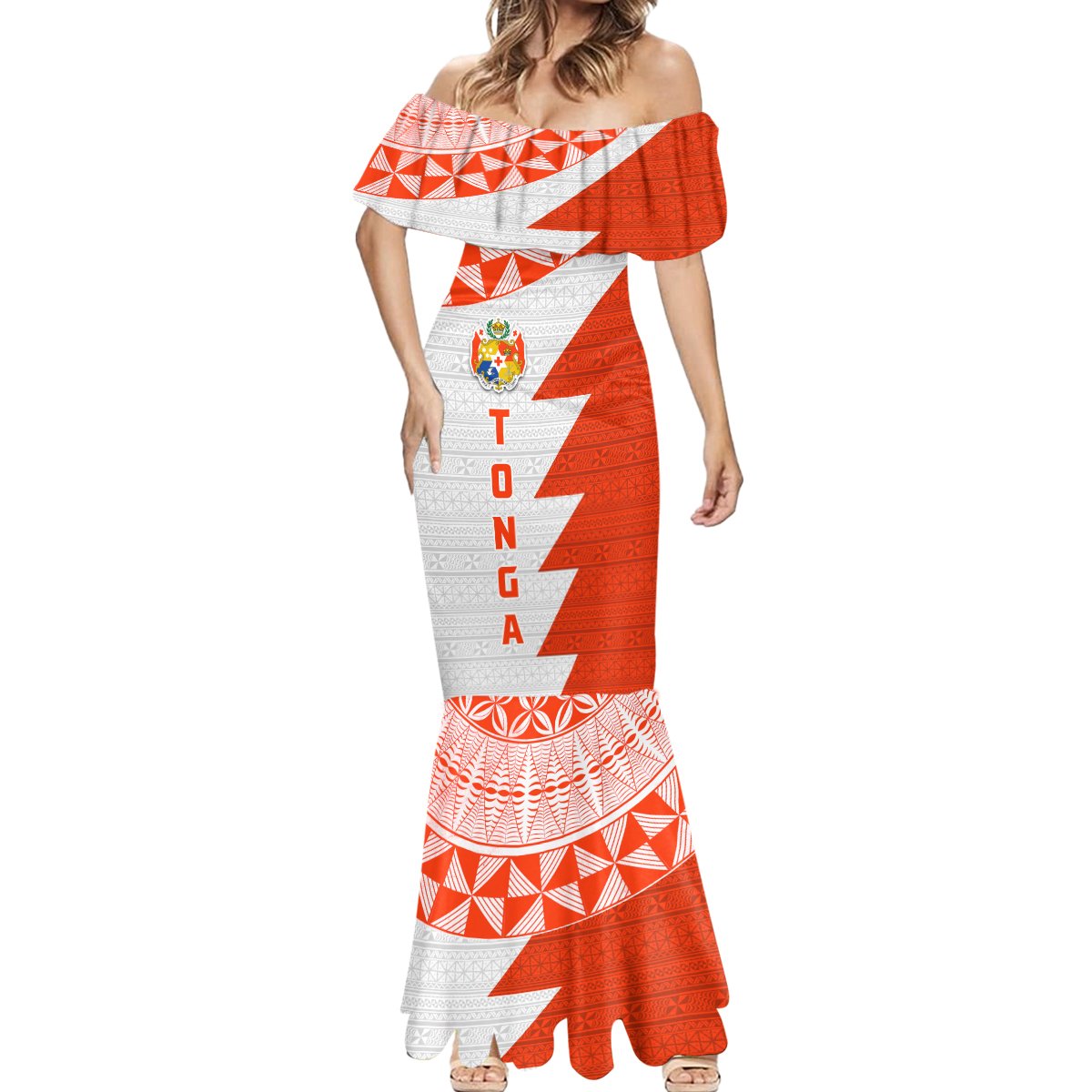 Custom Tonga Rugby Mermaid Dress Ikale Tahi Ngatu Tribal Pattern Half Style LT03
