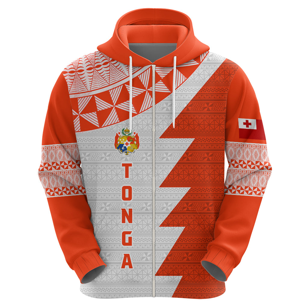 Custom Tonga Rugby Zip Hoodie Ikale Tahi Ngatu Tribal Pattern Half Style LT03