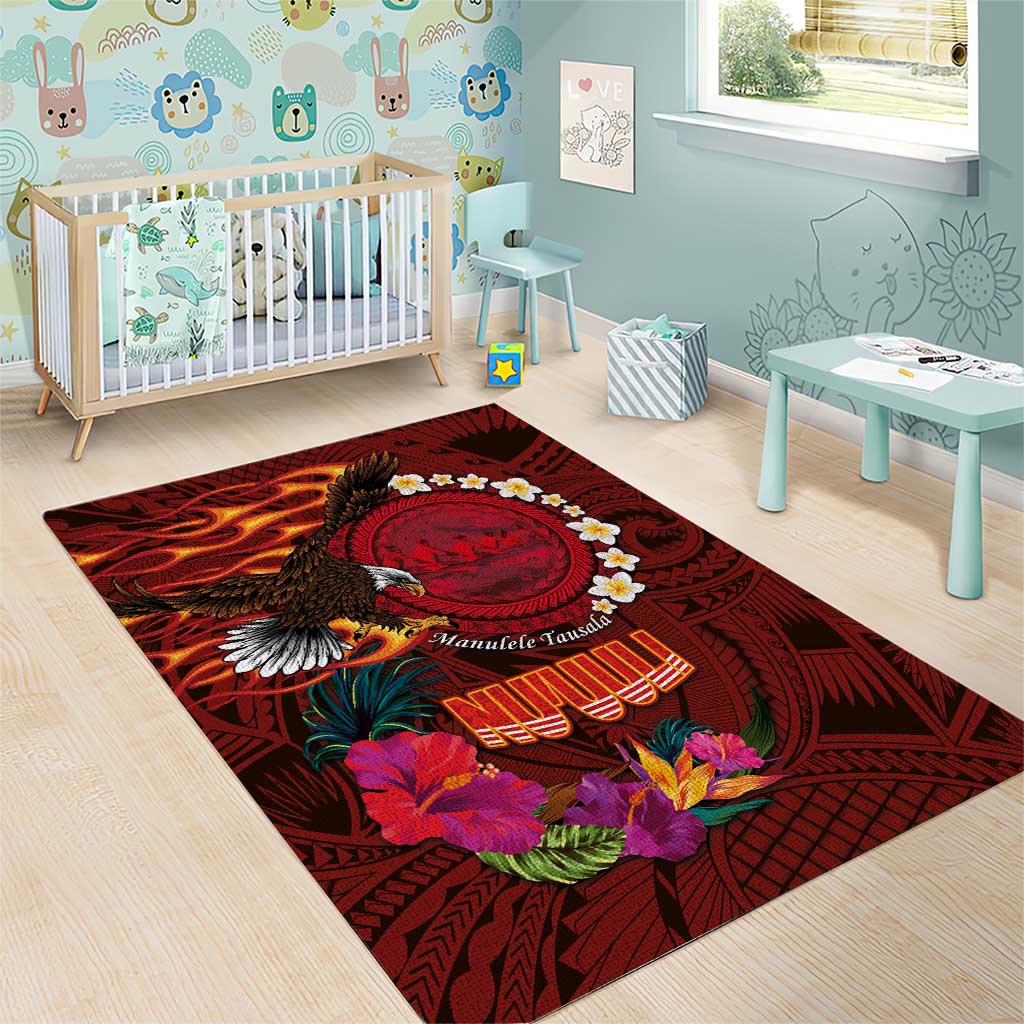 American Samoa Manulele Tausala Nu'uuli Area Rug Tatau Art Pattern with Tropical Plants