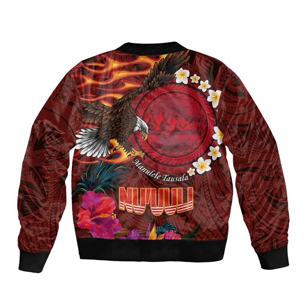 American Samoa Manulele Tausala Nu'uuli Bomber Jacket Tatau Art Pattern with Tropical Plants
